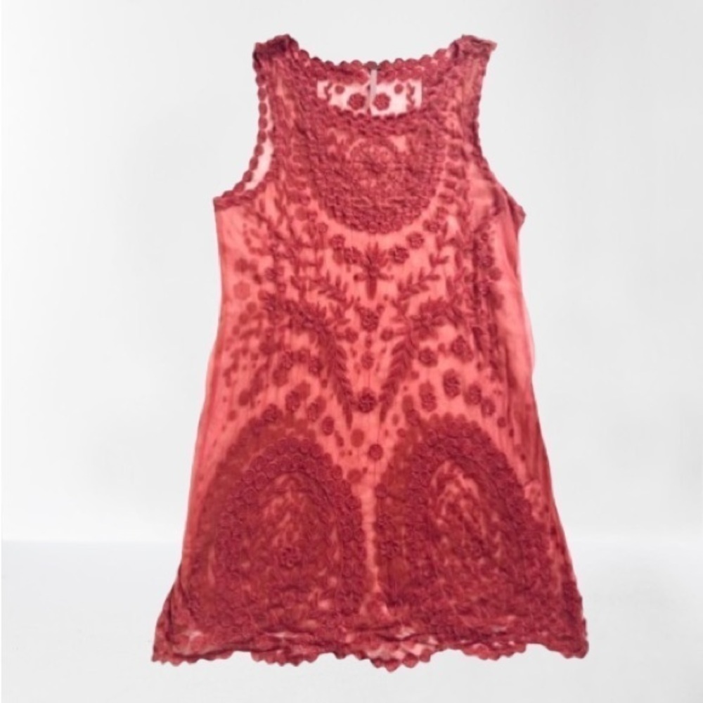 Free People Sheer Mauve Pink Lace Dress. Size L
